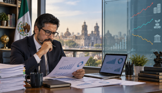Tablero visual de finanzas públicas mexicanas con gráficas de deuda, inversión y gasto para el presupuesto 2027.