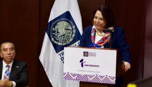 Celia Maya García durante su intervención en el primer aniversario del Tribunal de Disciplina Judicial