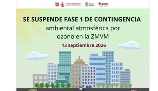 Comunicado oficial de CAMe sobre la suspensión de la Fase 1 de contingencia ambiental por ozono en la Zona Metropolitana del Valle de México, fechado el 13 de septiembre de 2026.
