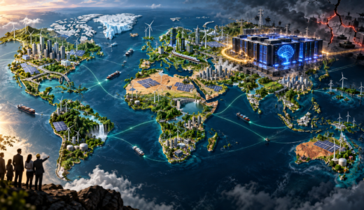 Mapa mundial que muestra infraestructura de energías limpias, centros de datos y zonas de riesgo climático.